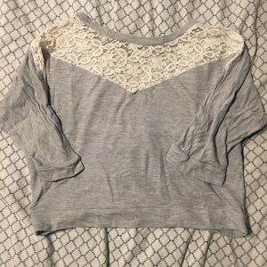 Grey Sweater with White Lace detailing